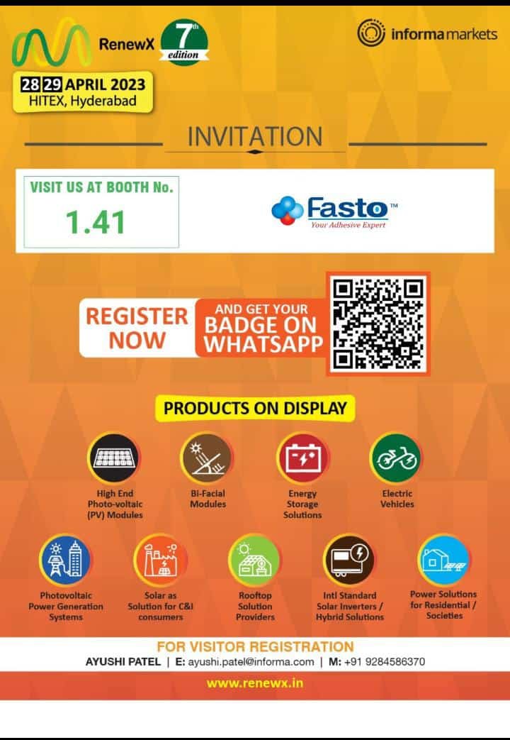Fasto adhesive and sealant technologies makes waves at renewx expo hyderabad 2023